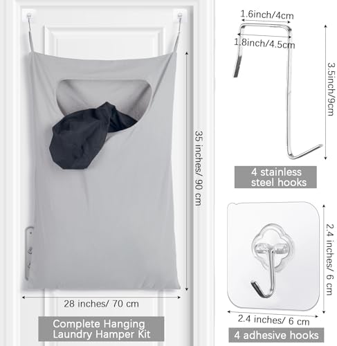 2 Pcs Large Hanging Laundry Hamper Bag 28 x 35 in Over The Door Hamper Space - Image 2