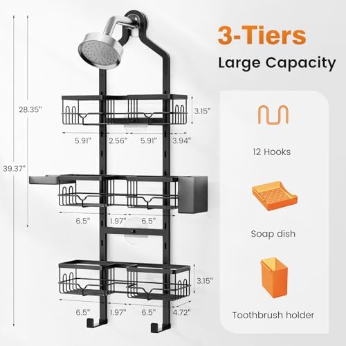 Shower Caddy Hanging, Adjustable Bathroom Organizer 3 Tier Shelf Rustproof - Image 3