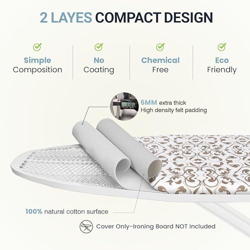 UniSimp Ironing Board Cover and Pad 18"x54" Extra Thick Natural Cotton - Image 4