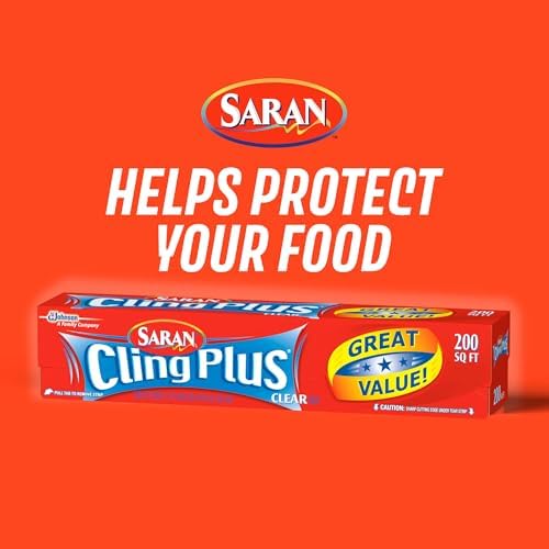 Saran Cling Plus Clear Plastic Wrap, Food Storage, Easy Dispense, 200 Sq Ft Roll - Image 2