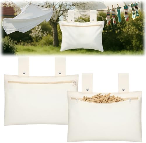 Abbylike 2 Pack Canvas Clothespin Bag 15 x 11 inch Beige Clothes Pin Hanging by Abbylike
