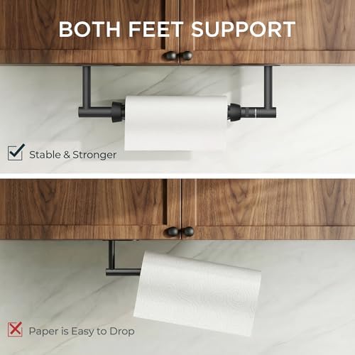 FORIOUS Paper Towel Holder Under Cabinet, One Hand Tear, Matte Black - Image 4