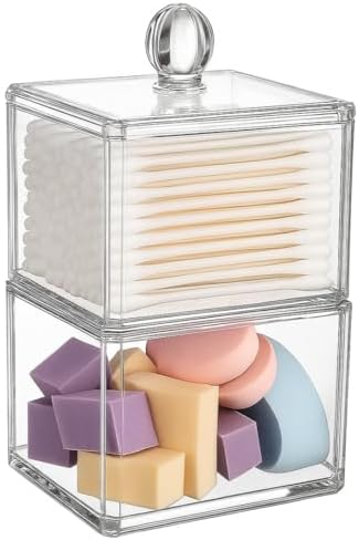 Stackable Square Acrylic Cotton Ball Holder Q-tip Holder Bathroom Swab Dispenser - Image 2