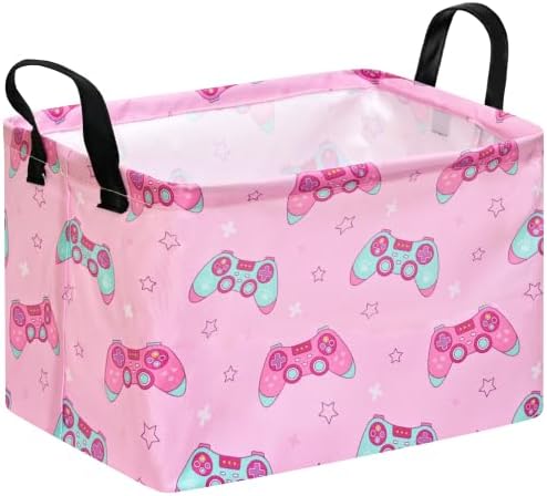 MAIZMZ Girls Storage Basket, Waterproof Lining, Leather Handles, Collapsible by MAIZMZ