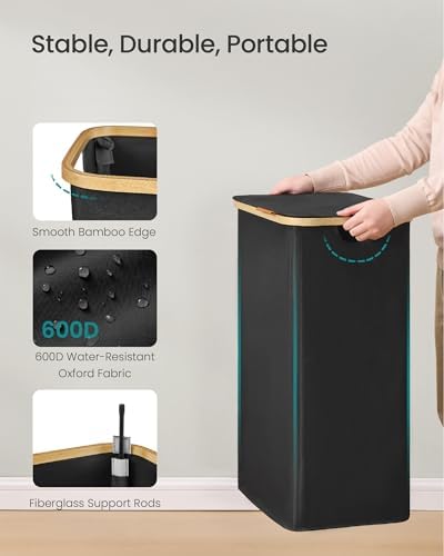 SONGMICS Laundry Hamper with Lid, 100L Laundry Basket, Bamboo Frame - Image 5
