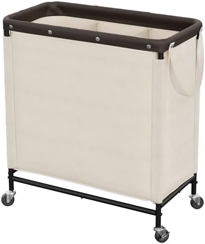 StorageWorks 3 Section Laundry Hamper, 120L Beige Sorter Cart by StorageWorks