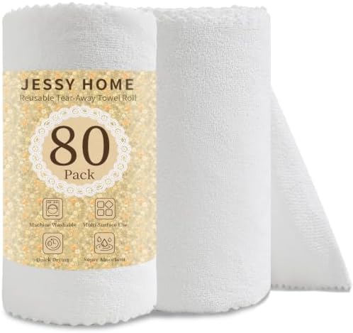 80 Pack Microfiber Cleaning Cloth Roll White Reusable Paper Towels 12"x12" Tear by JessyHome