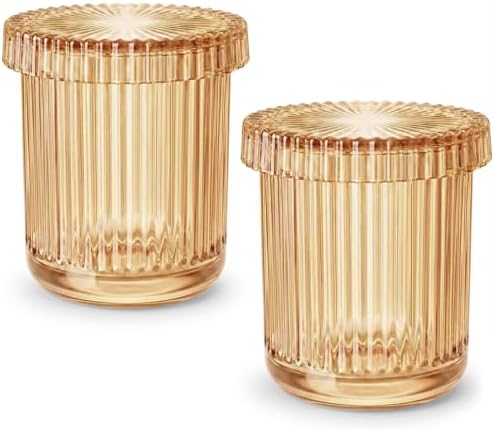 Amber Thick Glass Bathroom Qtip Holder, 2 Pack by MKOSAB