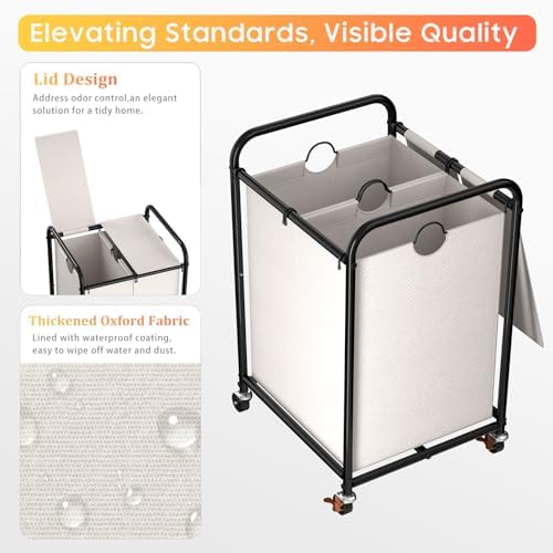 120L Laundry Sorter 2 Section, Rolling Laundry Basket - Image 4