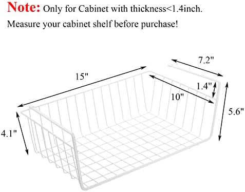 Tebery 4 Pack White Under Shelf Wire Basket Hanging Storage Baskets, Under - Image 2