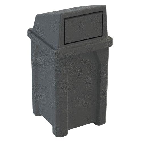 Campus Collection 32 Gallon Square 100% Recycled Plastic Heavy Duty Commercial Indoor or Outdoor Trash Can with Push Lid | Great for Schools and Businesses - Dark Granite