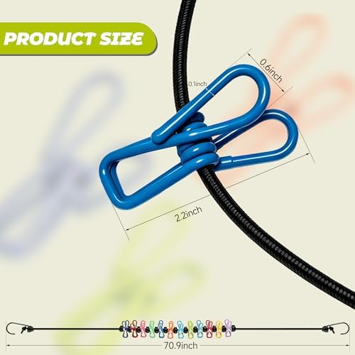 Portable Clothesline with 12 Clothespins, Plus 20 Colorful Clips, Adjustable - Image 3