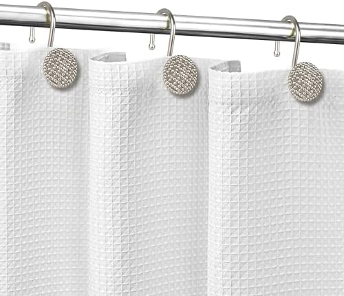 Sunlit Brushed Nickel 3D Beaded Mesh Shower Curtain Hooks, Metal Home - Image 4
