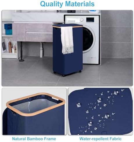 efluky Laundry Basket with Wheels, Tall Rolling Laundry Hamper with Lid and - Image 5