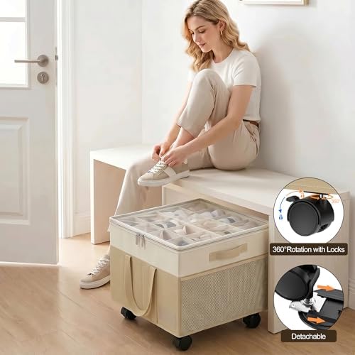 2 Pack Large Shoe Organizer for Closet, 32 Pairs Shoe Storage Box Beige - Image 3
