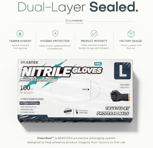 BEASTEK Black Nitrile Exam Gloves, 4 Mil, Powder-Free Food Prep Disposable - Image 5