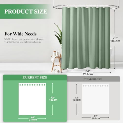 Dynamene Extra Wide Waffle Shower Curtain 256 GSM Fabric 84x72 Sage Green - Image 2