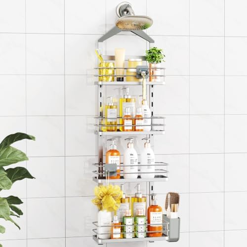 ODesign 4 Tier Adjustable Shower Caddy Hanging Over Showerhead Silver by ODesign