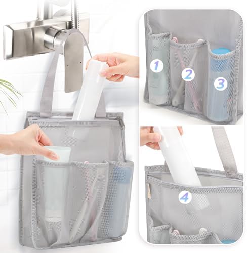famichan Portable Mesh Shower Caddy Bag, Bathroom Shower Organizer Tote - Image 2
