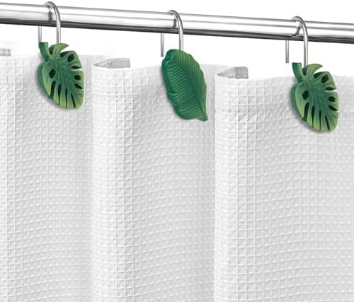Tropical Leaf Decorative Shower Curtain Hooks Green Botanical Shower Curtain - Image 5