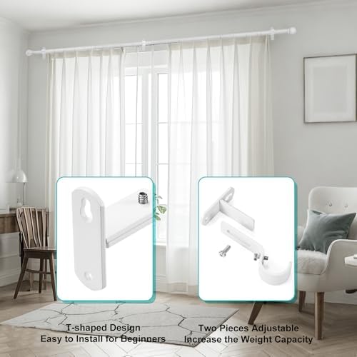 Adjustable Curtain Rod Brackets, Metal Window Drapery Rod Hanger Holders Hooks - Image 5