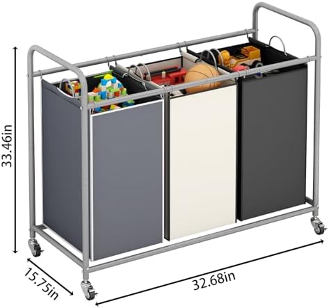 LINZINAR 3 Bags Laundry Hamper Assorted Laundry Basket 135L Laundry Sorter - Image 6
