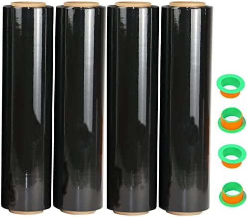 4 Pack Black Stretch Wrap 18" x 1000 Feet 80 Gauge Industrial Strength by CHUANGSEED