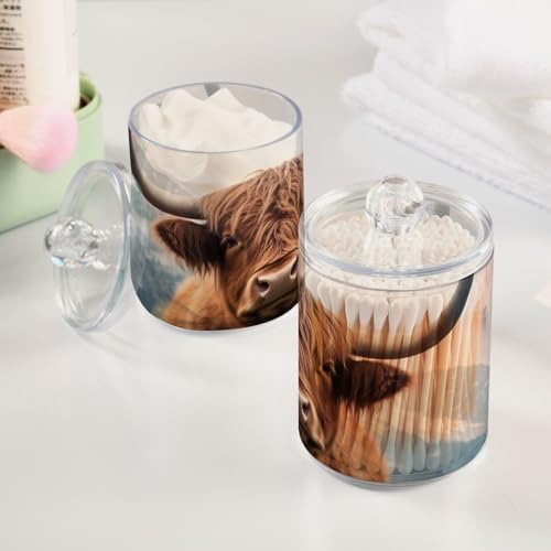 4 Pack Apothecary Jars Bathroom Highland Cow Qtip Holder Dispenser Clear - Image 5