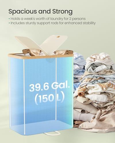 SONGMICS Laundry Hamper with 2 Lids, 150L Laundry Basket，2 Compartments - Image 3