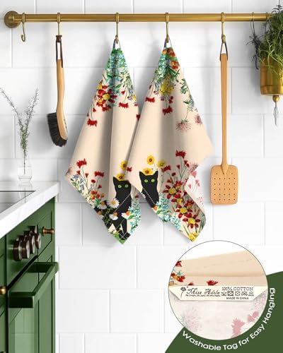 Miss Adola 150GSM Flour Sack Kitchen Towels Set of 2, Flower Cats - Image 3