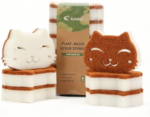 Eyliden Cat Scrub Sponges, 6 Pack, Plant-Based, Dual-Sided by Eyliden
