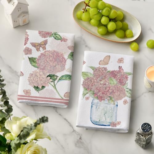 Artoid Mode Pink Hydrangea Vase Butterfly Spring Kitchen Towels Dish Towels - Image 3