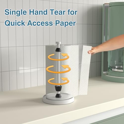 White Paper Towel Holder Countertop, Stainless Steel, Weighted Base, Paper - Image 3