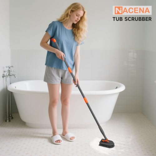 nacena Shower Scrubber with Long Handle, 3 in 1 Tile Tub Scrubber Brush with 3 - Image 7