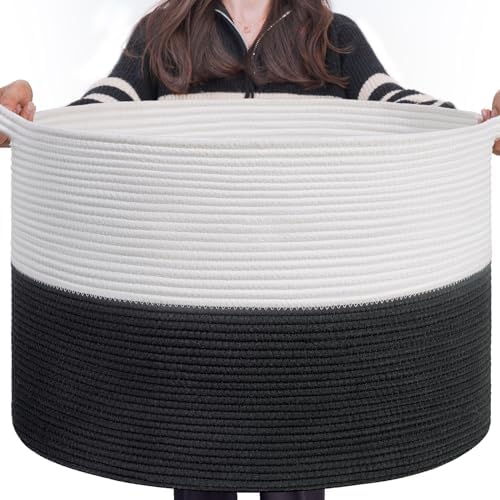 INDRESSME XXXLarge Woven Rope Blanket Basket Living Room White Black by INDRESSME