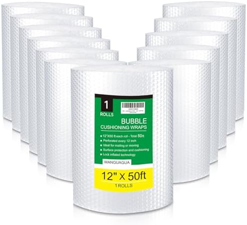 WANGUAGUA Bubble Packing Wrap, Carton of 12 Rolls 12 Inch x 50 ft by WANGUAGUA