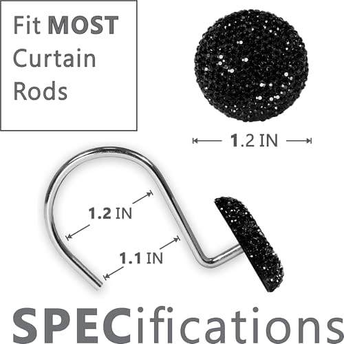 Black Bling Shower Curtain Hooks: Christmas Bathroom Curtain Rings - Image 4