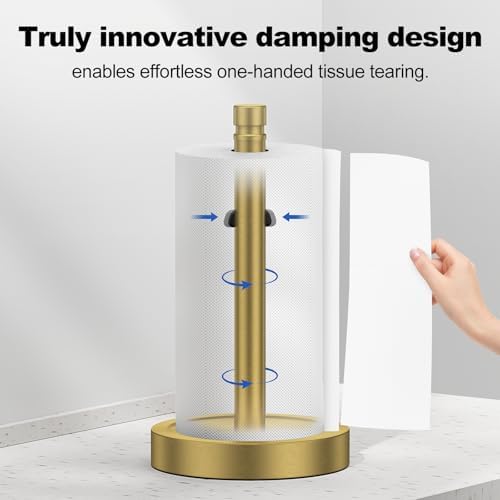 Brass Paper Towel Holder Countertop, One-Handed Tear, Stainless Steel, Weighted - Image 2
