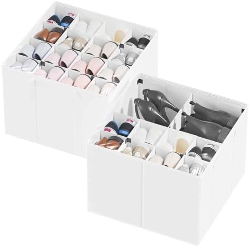 SpaceAid Shoe Organizer for Closet, 2 Pack Foldable Shoe Storage Containers by SpaceAid