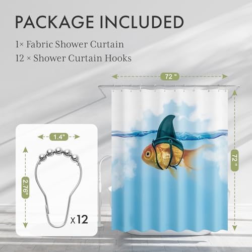 AmazerBath Fish Shower Curtain Blue, Washable Cloth Funny Fish in Shark's - Image 6