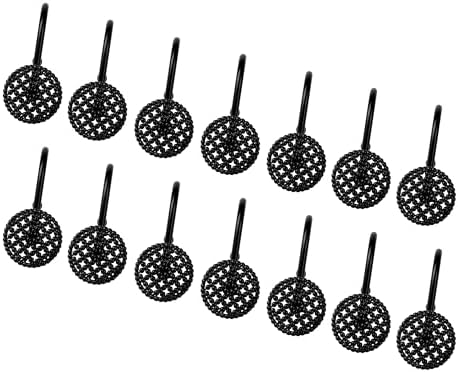 Sunlit Black 3D Beaded Mesh Shower Curtain Hooks, Metal Home Decorative Shower - Image 3