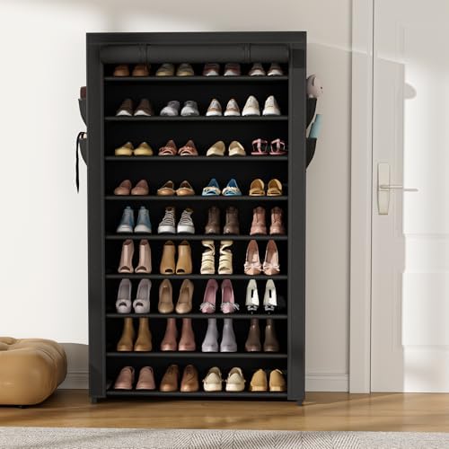 VILICK Shoe Rack with Cover Narrow Shoe Organizer with Pockets 10 Tier Tall - Image 2