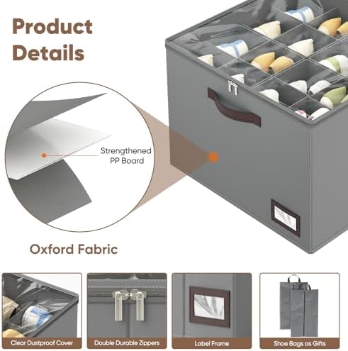 OIAHOMY 2 Pack Shoe Organizer for Closet, Large Foldable Shoe Storage Bins - Image 5