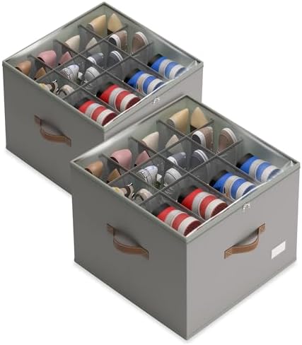 Vincona Shoe Organizer for Closet, 2 Pack Foldable Shoe Storage Bins by Vincona