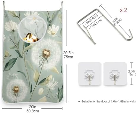 Sage Green Dandelions Spring Hanging Laundry Hamper Bag - Image 3