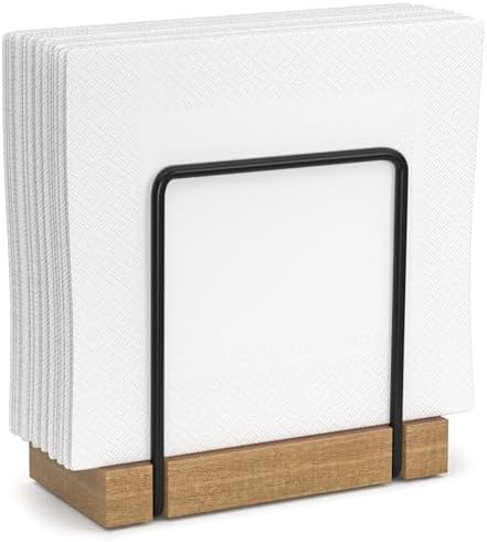 Wican Napkin Holder for Table, Acacia Iron Standing Napkin Dispenser by Wican