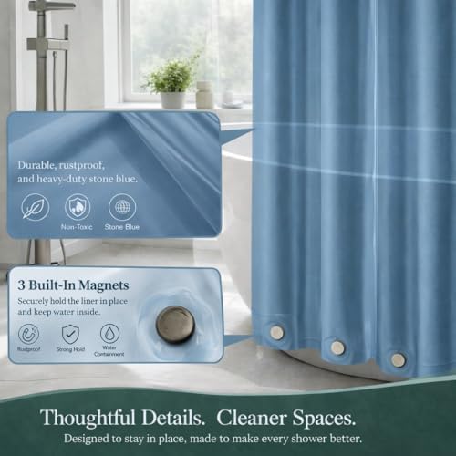EHZNZIE Stone Blue Shower Curtain Liner 72x72, PEVA Waterproof Bath Curtain - Image 4