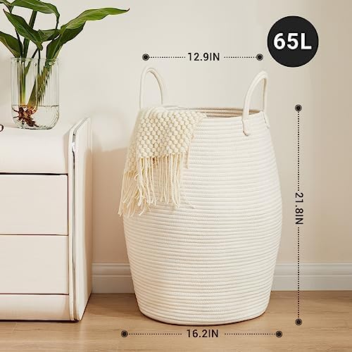 Large Laundry Hamper Basket 65L Woven Blanket Basket - Image 6