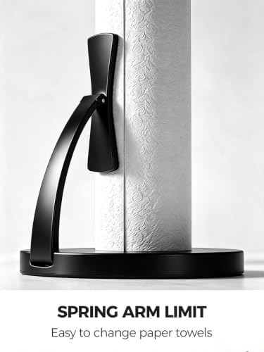 VEHHE Black Paper Towel Holder Countertop, One Hand Tear, EVA Weighted Base - Image 5