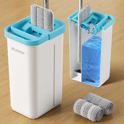 Mop and Bucket Set, Mops for Floor Cleaning Turquoise-Cyan, Squeeze Flat Mop by Unknown